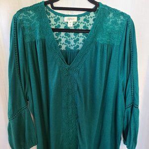 Style & Co Women's Lace-Back Crochet Top Green Size XXL